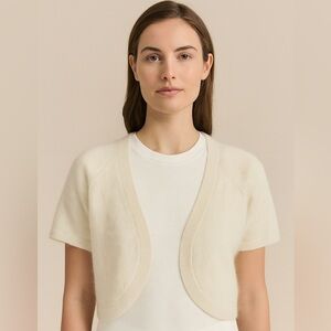 Escada Ivory Short-Sleeve Cropped Cardigan Sweater – Size XL